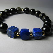 Украшения handmade. Livemaster - original item Bracelet with lapis lazuli and obsidian, 