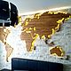 Деревянное Loft панно на стену с подсветкой, Карты мира, Москва,  Фото №1