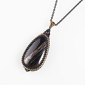 Украшения handmade. Livemaster - original item Black with gold RAVEN pendant. Gold plated 24kt. Black Phyllite stone.. Handmade.