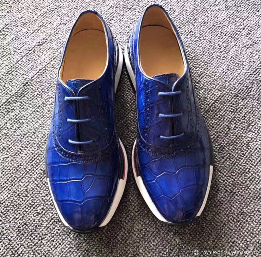 Crocodile leather sneakers, unisex, in blue, Sneakers, Tosno,  Фото №1