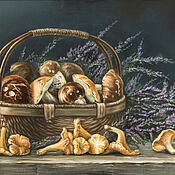 Картины и панно handmade. Livemaster - original item Oil painting " still Life with mushrooms and Heather". Handmade.