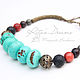 Short necklaces-choker from a very large turquoise beads howlite, lava, coral, agate, and pyrite.