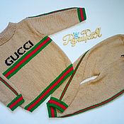 Одежда детская handmade. Livemaster - original item Knitted tracksuit for baby beige for height 86-92cm. Handmade.