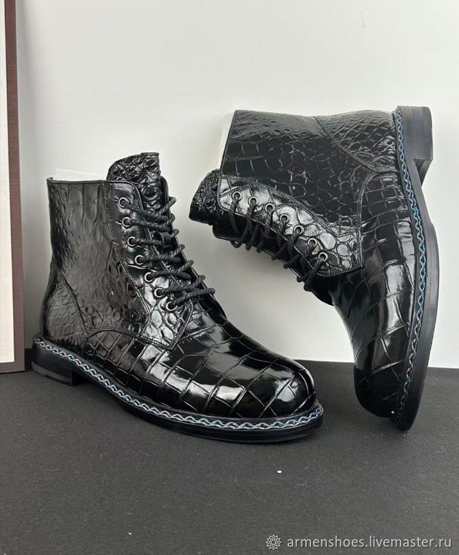 Полусапожки мужские на молнии и шнурках, из натуральной кожи крокодила ...