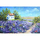 Miniature oil painting 'House in Provence' lavender field, Pictures, Belorechensk,  Фото №1