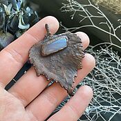 Украшения handmade. Livemaster - original item Copper birch leaf pendant with sapphirine. Handmade.