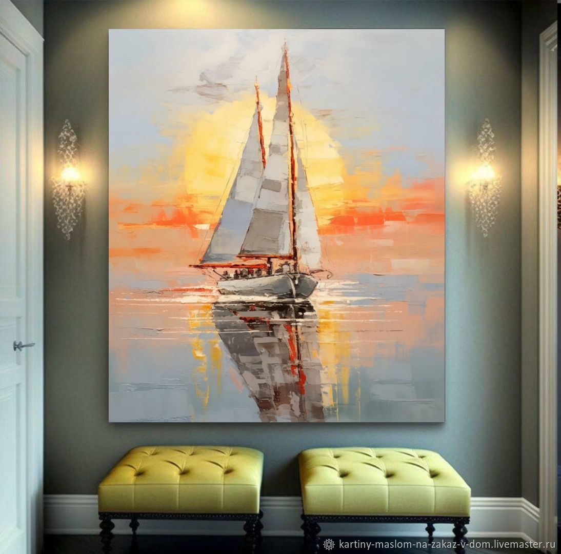 Современная картина маслом на холсте Пейзаж Парусник в море Картины в ...