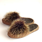 Обувь ручной работы handmade. Livemaster - original item Slippers: Flip-flops with fur, beige half-fur. Handmade.