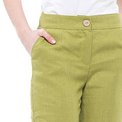 Одежда handmade. Livemaster - original item Olive straight trousers made of 100% linen. Handmade.