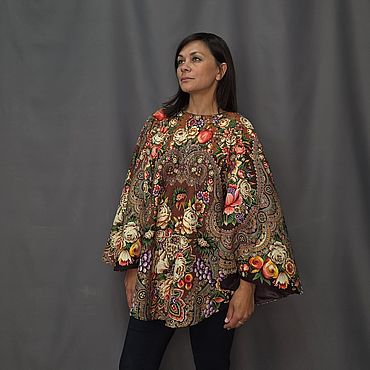 Демисезонное пончо из платка "Цвет граната". National Brand (Катерина). Одежда женская ручной работы - Ярмарка Мастеров Одежда женская ручной работы. Ярмарка Мастеров - ручная работа Демисезонное пончо из платка "Цвет граната". Handmade.