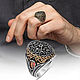 Перстень серебряный с красными рубиновыми микро камнями ручной закрепк, Перстень, Стамбул,  Фото №1