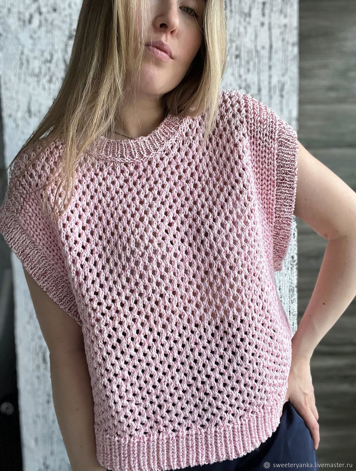 Жилет вязаный женский «Сетка» в интернет-магазине Ярмарка Мастеров по ...