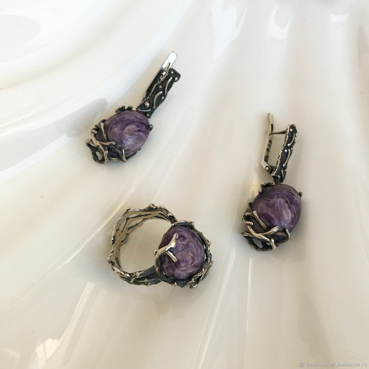 Комплект серебро 925 камень чароит AT027 в интернет-магазине Ярмарка ...