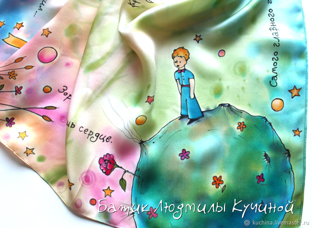 Батик платок "Маленький Принц.Версия" 70x70 шелковый атлас, Scarves, St. Petersburg,  Фото №1