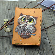 Сумки и аксессуары handmade. Livemaster - original item Leather passport cover with owl pattern. Handmade.