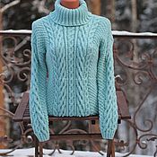 Шерстяной  вязаный свитер  "Светлая бегония"