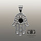 Hamsa protective amulet pendant with black agate. 925 sterling silver, Pendants, Moscow,  Фото №1