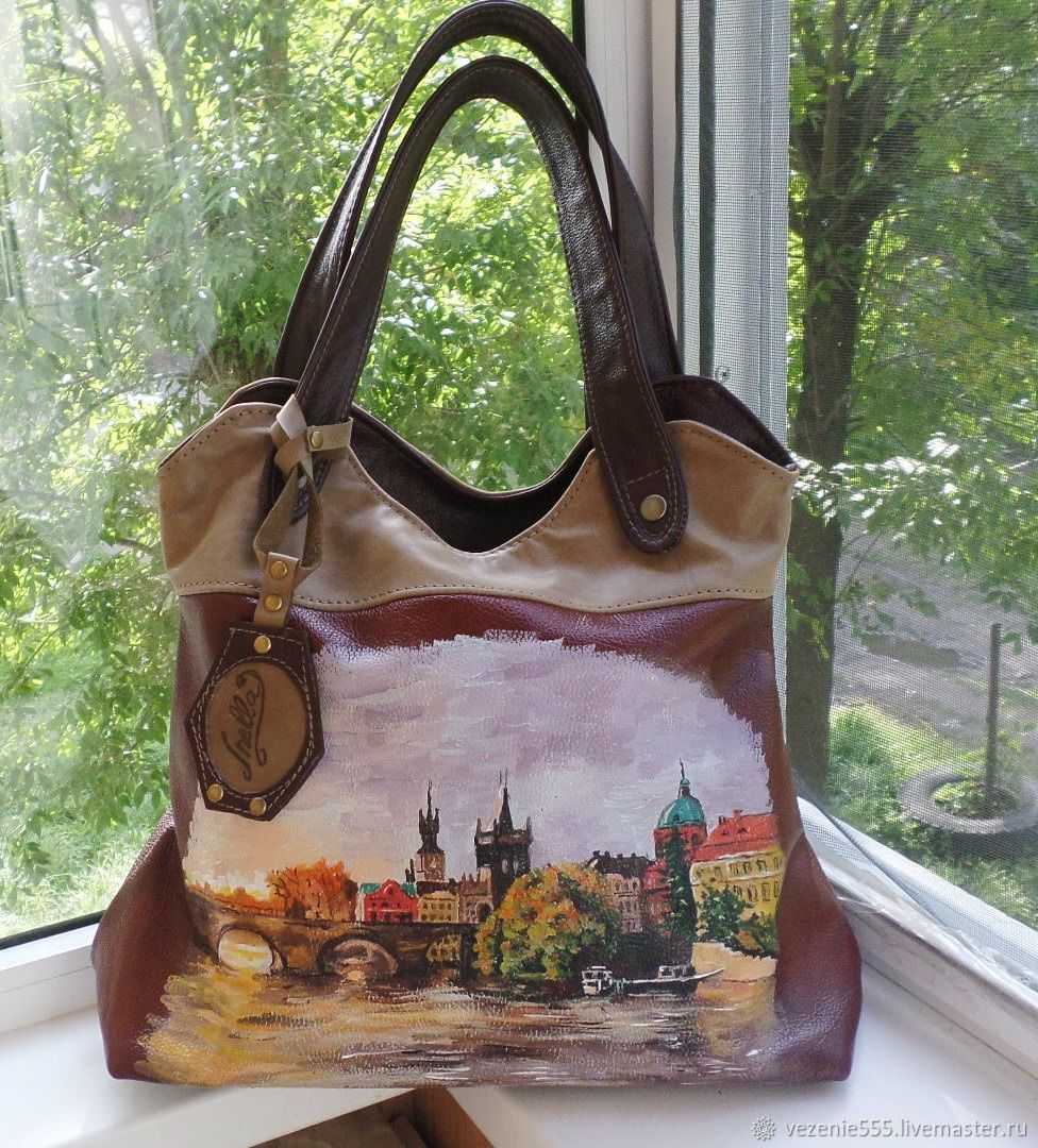 Women's leather bag with hand-painted Prague.Charles bridge, Classic Bag, Noginsk,  Фото №1