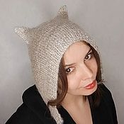 Аксессуары handmade. Livemaster - original item Cap with ears women`s cap knitted with sequins. Handmade.