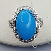 Украшения handmade. Livemaster - original item Silver ring with turquoise 16h10 mm and cubic zirconia. Handmade.