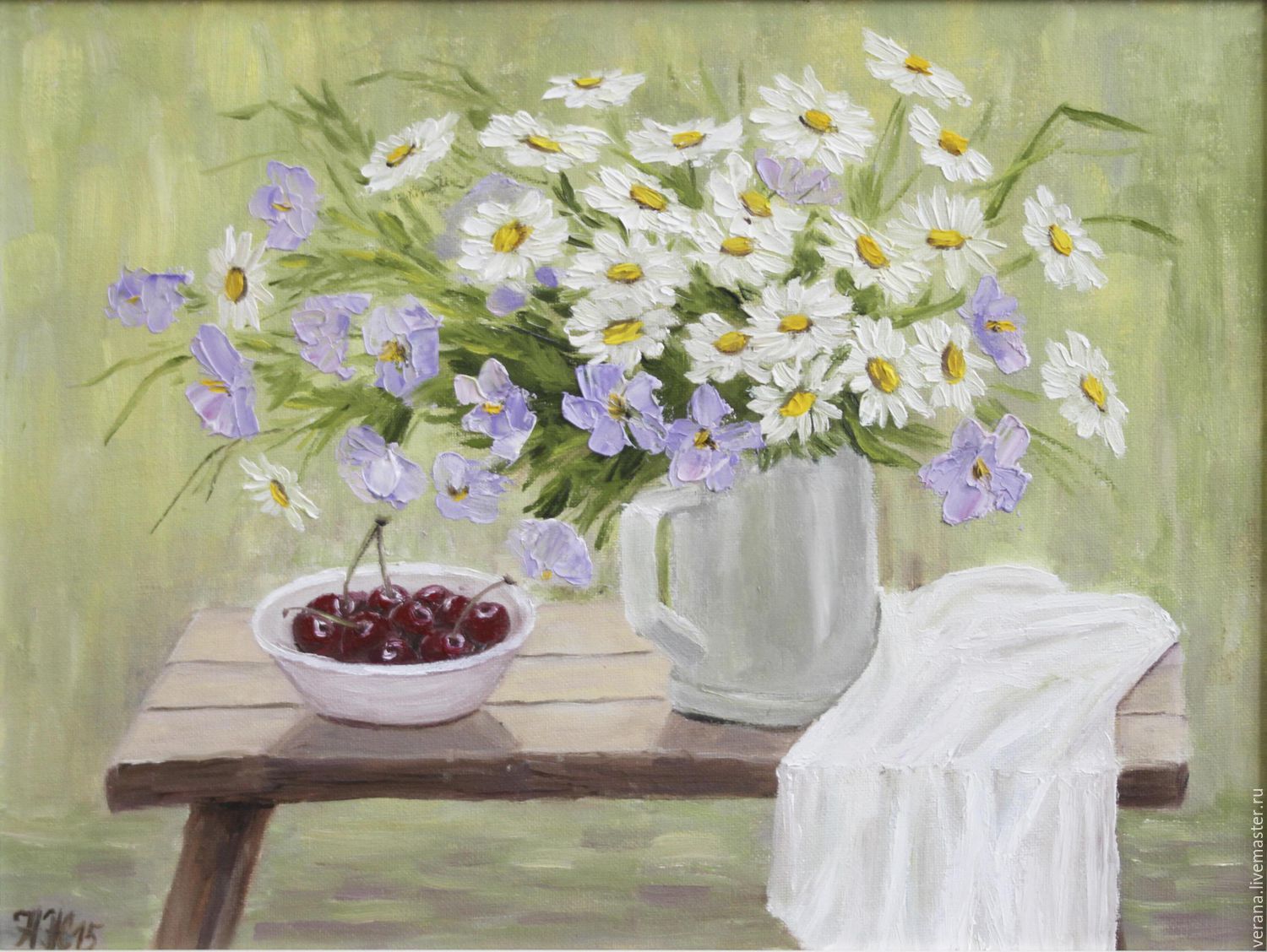 oil painting. " A bench in the garden" shop online on Livemaster with shipping