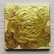 Картины и панно handmade. Livemaster - original item Golden rose painting on a mini easel 10h10h0,5 cm.. Handmade.