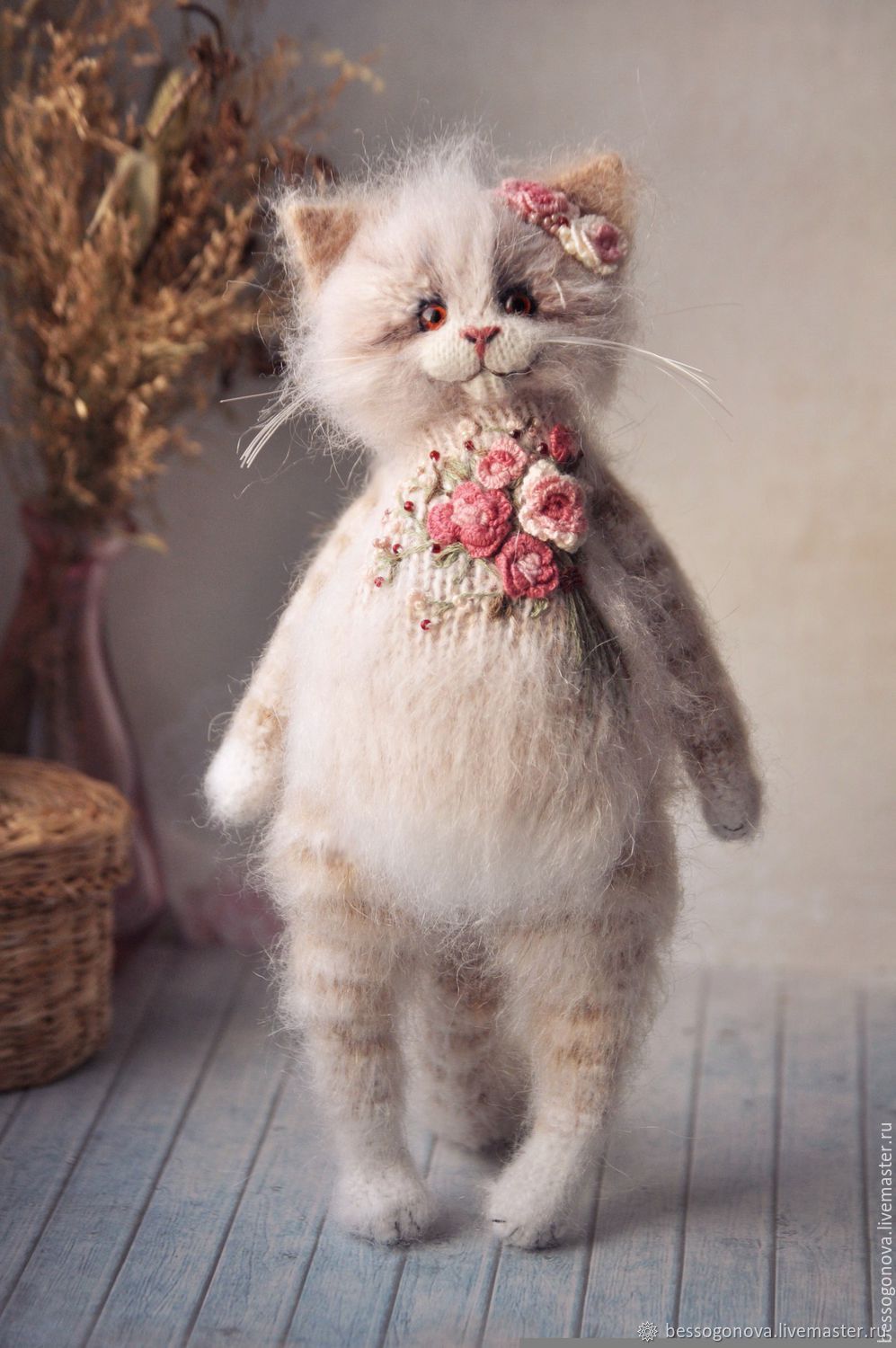 Embroidered fur coat ROSE cat toy cat купить на Ярмарке Мастеров