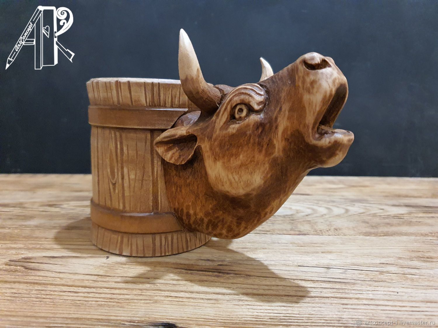 Wooden carved beer mug 'Farewell to the Year of the Bull', Mugs and cups, Ryazan,  Фото №1