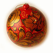 Подарки к праздникам handmade. Livemaster - original item Christmas ball with Khokhloma painting (opening). Handmade.