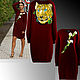 Knitted woolen women's Burgundy dress oversize sweater with embroidery, Dresses, Murcia,  Фото №1