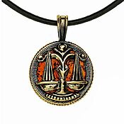 Украшения handmade. Livemaster - original item Libra Zodiac Sign Pendant Amulet Brass Amber Pendant Male. Handmade.