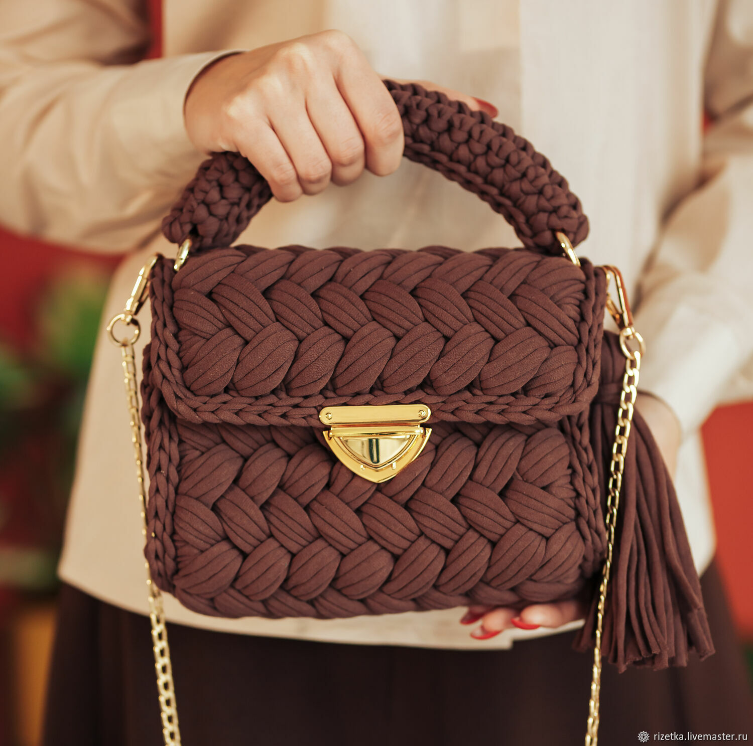 Вязаная сумка коричневая в интернет-магазине Ярмарка Мастеров по цене ...