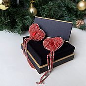 Украшения handmade. Livemaster - original item Rhinestone Evening Earrings Heart Paired Long. Handmade.