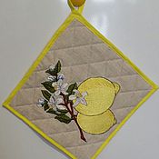 Для дома и интерьера handmade. Livemaster - original item Linen potholder with embroidered Lemon. Handmade.