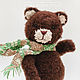 медведь "Доминик" коричневая мягкая вязаная игрушка