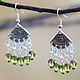 Silver plated earrings with pendants in blue-green tones, 'September', Earrings, Moscow,  Фото №1