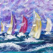 Картины и панно handmade. Livemaster - original item Sea winds. Sailboats on the waves Regatta Painting on canvas. Handmade.