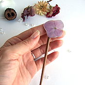 Украшения handmade. Livemaster - original item A wooden stud made of beech with a real Lilac Hydrangea flower. Handmade.