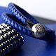Blue leather double wrap braided bracelet with engraving on silver, Braided bracelet, Novosibirsk,  Фото №1