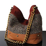 Сумки и аксессуары handmade. Livemaster - original item Tweed and genuine leather bag with a large chain. Handmade.