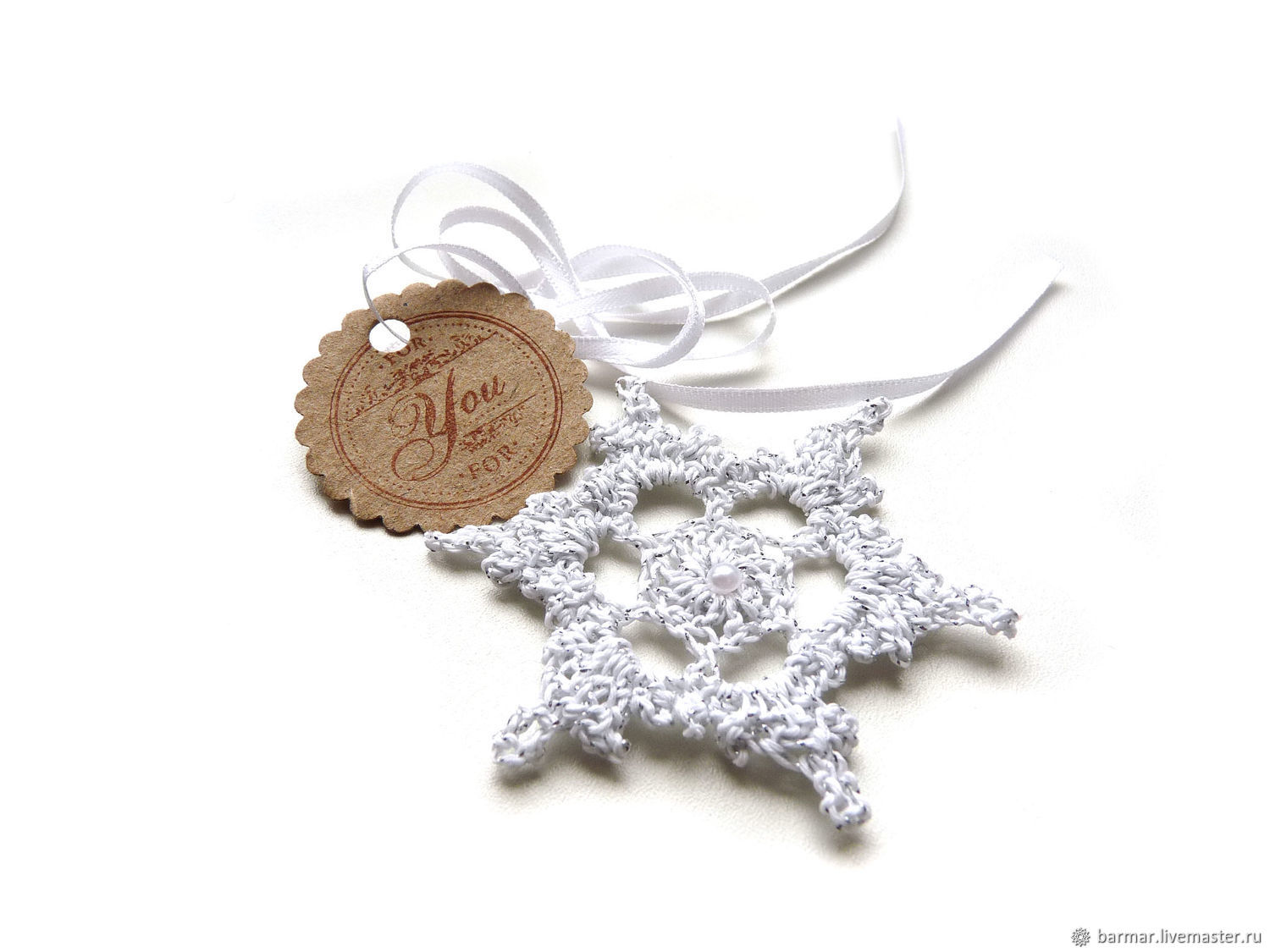 Snowflake 6,5 cm silver knitted, Christmas decorations, Moscow,  Фото №1