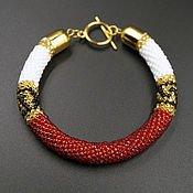 Украшения handmade. Livemaster - original item Harness bracelet knitted beaded Greek pattern red white. Handmade.