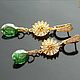 'Sunflower' earrings with green cubic Zirconia, Earrings, Volgograd,  Фото №1
