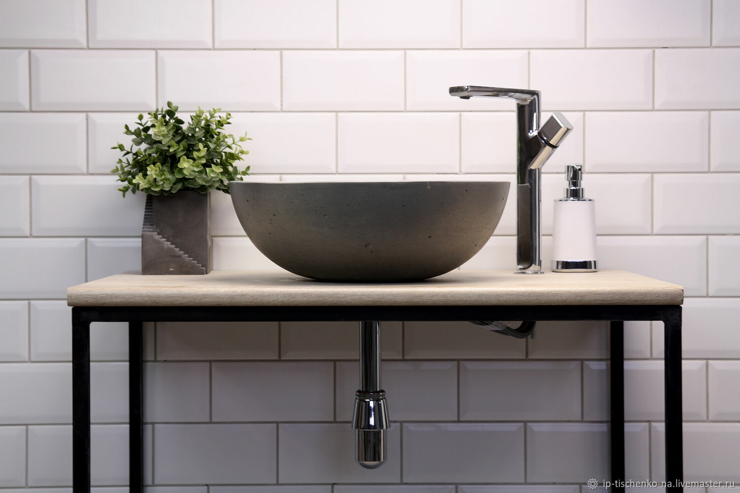 Раковина для ванной накладная из бетона серая 400 мм купить в интернет ...