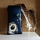 Owl coin purse, blue leather wallet, hand painted pouch, card holder, Wallets, Trakai,  Фото №1