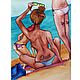 Картины красивых девушек с татуировками на пляже акварелью, Картины, Москва,  Фото №1