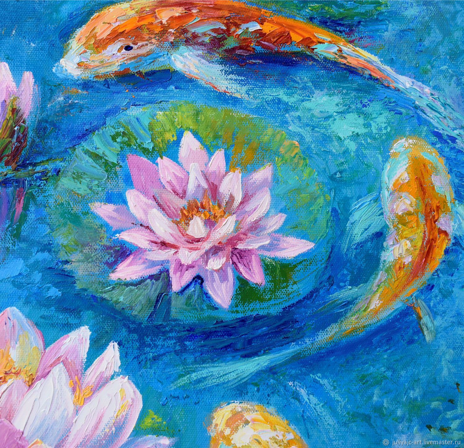 Картина маслом Рыбы кои в пруду и водные лилии – купить онлайн на ...