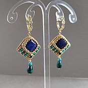 Украшения handmade. Livemaster - original item Byzantine earrings with lapis lazuli, earrings with malachite pendants. Handmade.