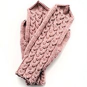 Slim woolen mittens with pattern from mohair yarn on the cuff
