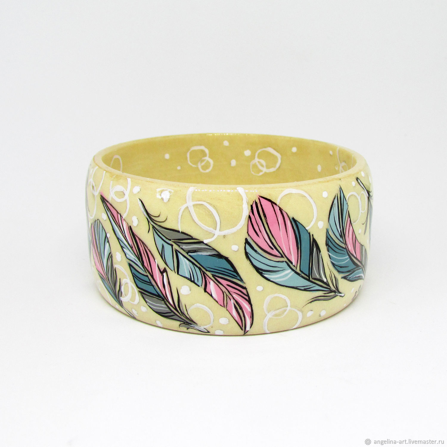 Wooden bracelet with painted 'Feathers', Hard bracelet, Sizran,  Фото №1